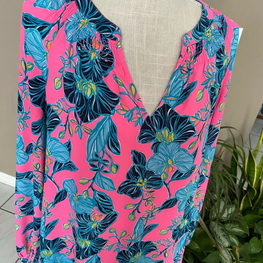 NWOT Lilly Pulitzer Medium Dress Floral Long Sleeve V-Neck - Picture 3 of 13